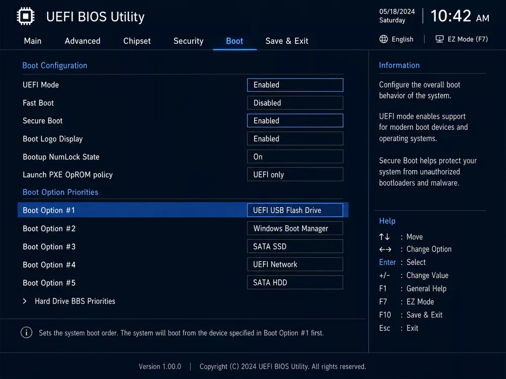 Пример BIOS UEFI с настройками загрузки
