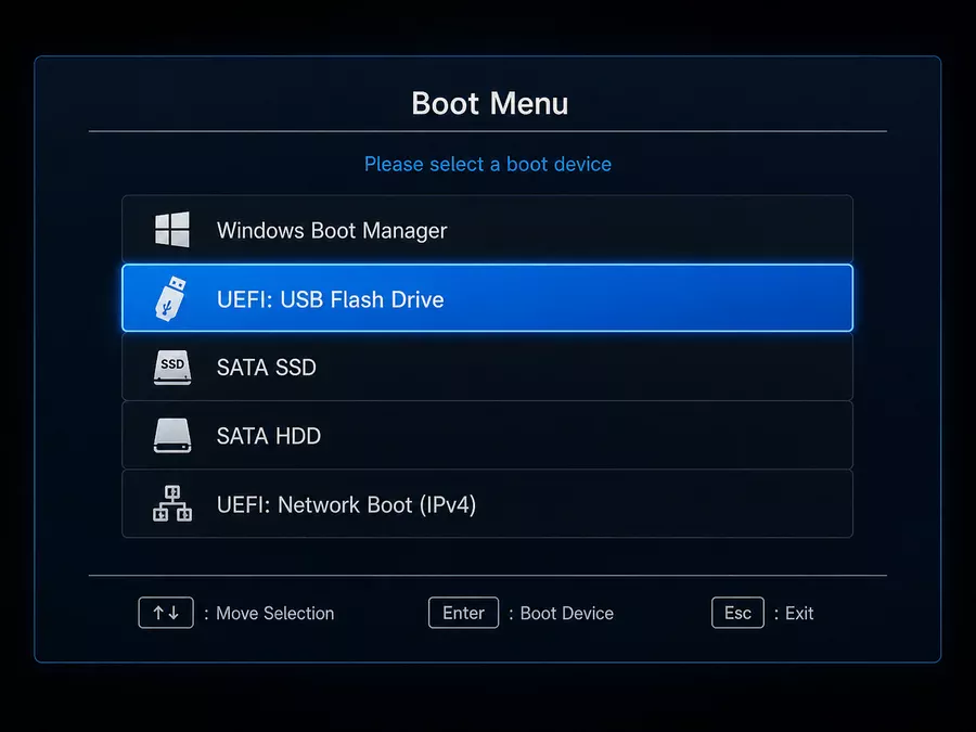 Выбор UEFI USB флешки в Boot Menu для установки Windows