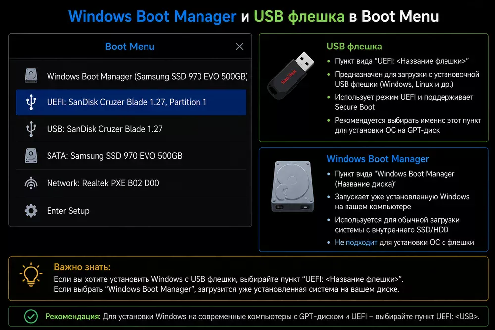 Windows Boot Manager и USB флешка в Boot Menu