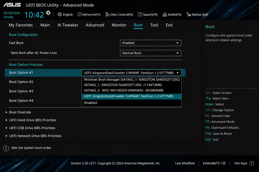 ASUS BIOS Boot Option 1 выбор USB флешки