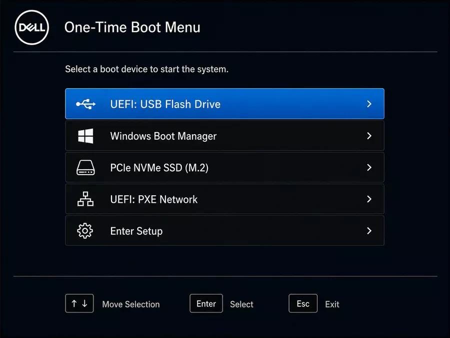 Dell One Time Boot Menu выбор USB флешки Windows