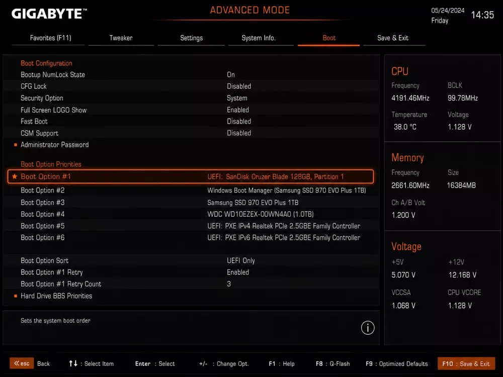 Gigabyte BIOS Boot Option 1 запуск Windows с флешки