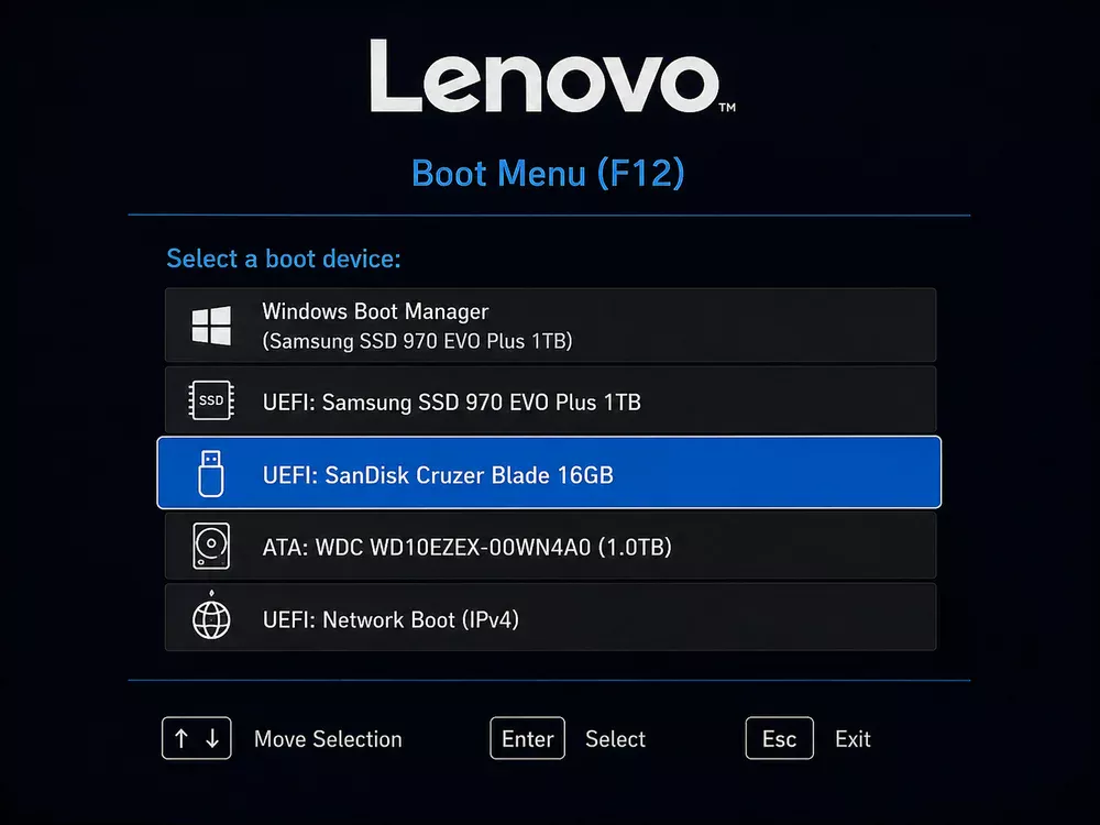 Lenovo Novo Button меню выбора Boot Menu